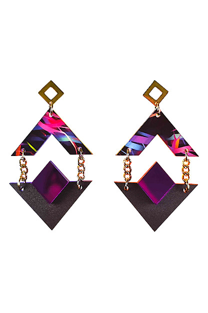 Pendientes de metacrilato geométricos estampados y diseño cañero
